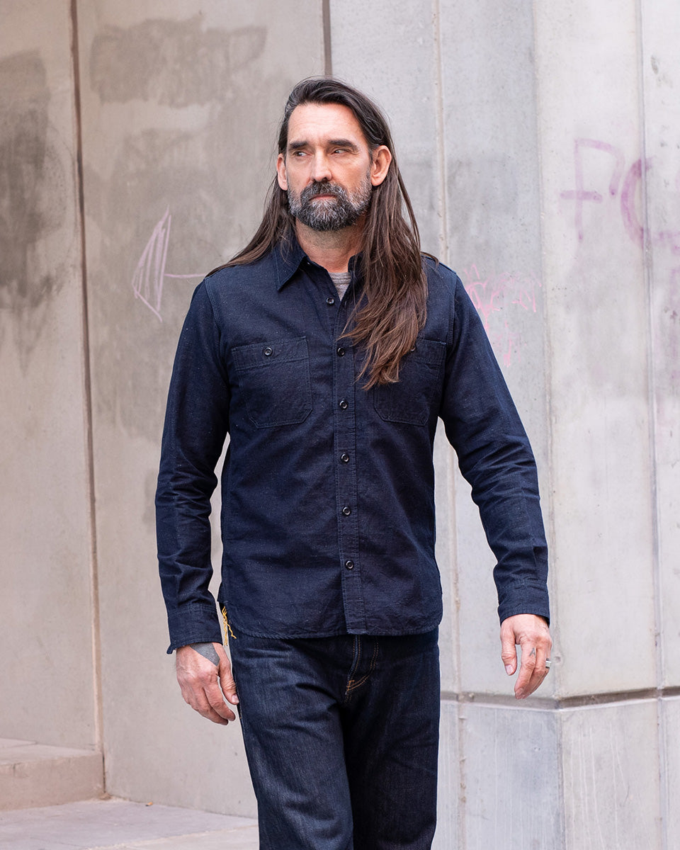 IHSH-443-IND - 7oz Cotton Linen Chambray Work Shirt - Indigo