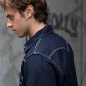 IHSH-444-IND - 7oz Cotton Linen Chambray Western Shirt - Indigo