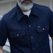 IHSH-445-IND - 10oz Dobby Cloth Short Sleeve Mechanic Shirt - Indigo