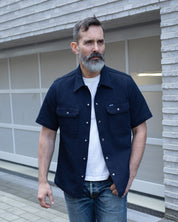 IHSH-445-IND - 10oz Dobby Cloth Short Sleeve Mechanic Shirt - Indigo