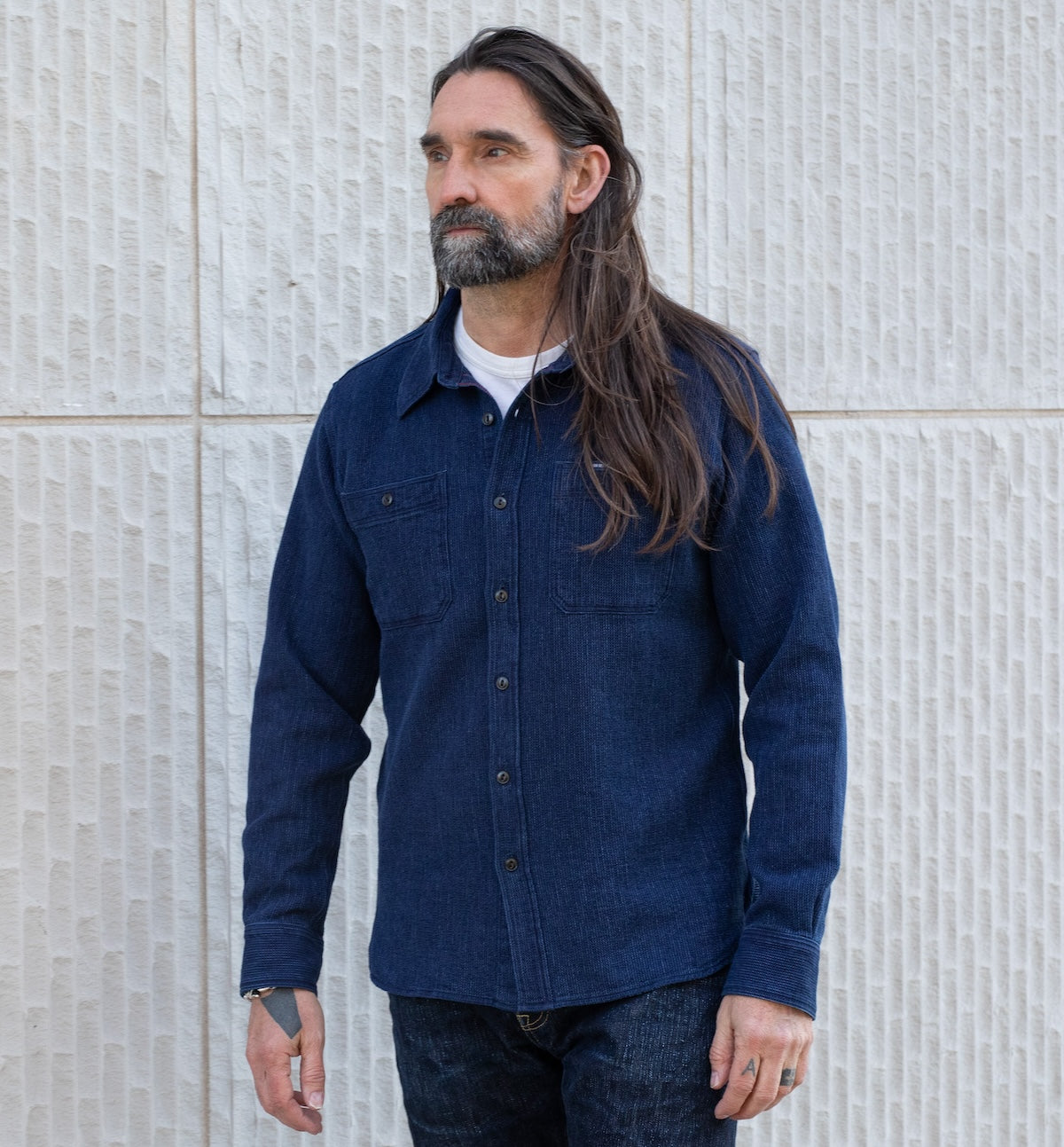 IHSH-96-IND - Waffle Work Shirt - Indigo