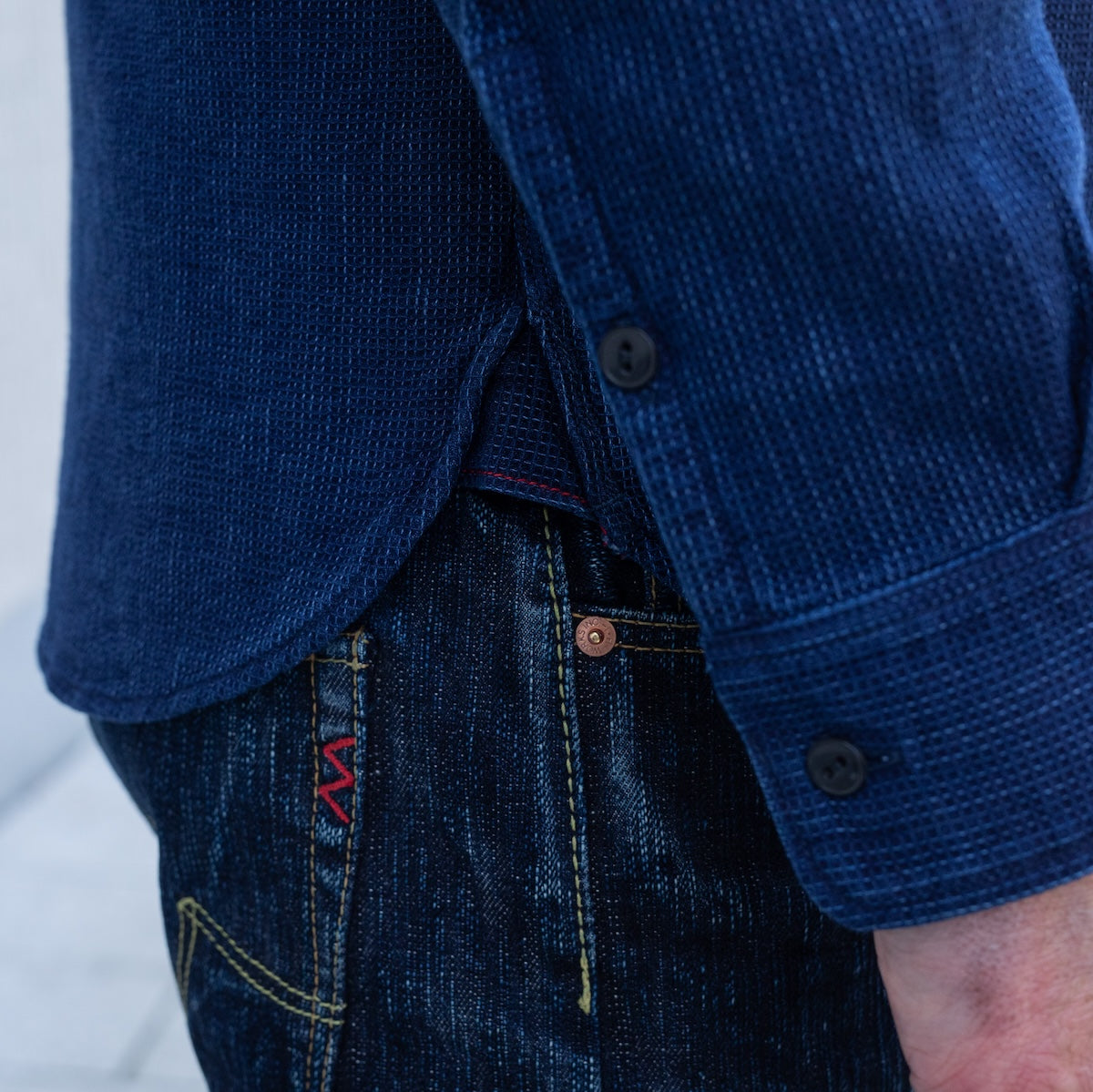 IHSH-96-IND - Waffle Work Shirt - Indigo