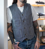 IHV-47-IND - 10.5oz Narrow Stripe Hickory Work Vest - Indigo