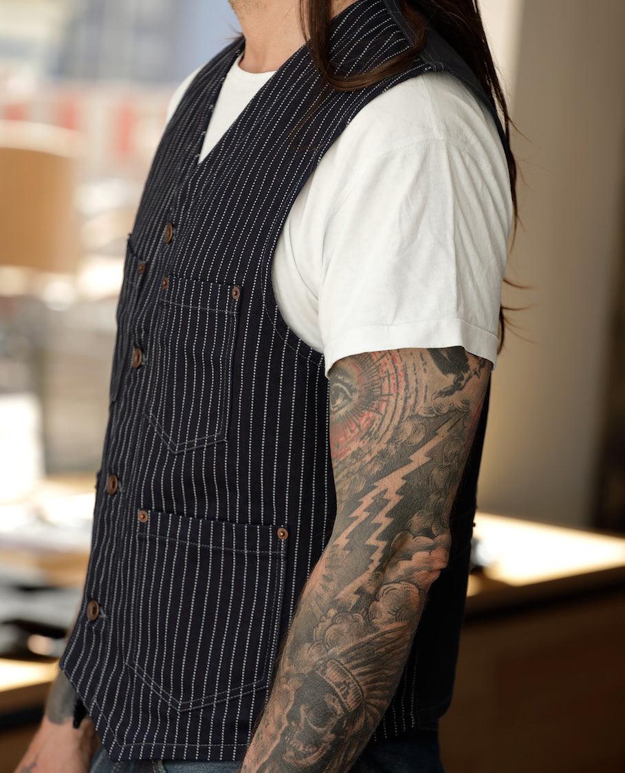 Image showing the IHV-02-IND - 12oz Wabash/Duck Work Vest- Indigo/Navy which is a Vests described by the following info Iron Heart, Released, Tops, Vests and sold on the IRON HEART GERMANY online store