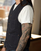 Image showing the IHV-02-IND - 12oz Wabash/Duck Work Vest- Indigo/Navy which is a Vests described by the following info Iron Heart, Released, Tops, Vests and sold on the IRON HEART GERMANY online store