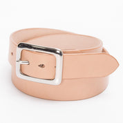Image showing the IHB-08-NAT - Heavy Duty "Tochigi" Leather Belt With Nickel Plated Garrison Buckle - Natural which is a Belts described by the following info Accessories, Belts, Iron Heart, Released and sold on the IRON HEART GERMANY online store