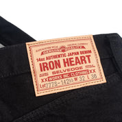 Image showing the IH-777S-142bb - 14oz Selvedge Denim Slim Tapered Jeans - Black/Black which is a Jeans described by the following info 777, Back In, Bottoms, Iron Heart, Jeans, Released, Slim, Tappered and sold on the IRON HEART GERMANY online store