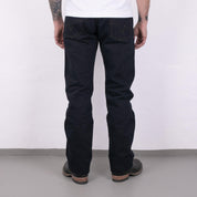 Image showing the IH-634S-B - 21oz Selvedge Denim Straight Cut Jeans - Indigo Overdyed Black which is a Jeans described by the following info 634, Bottoms, IHSALE, IHSALE_M23, Iron Heart, Jeans, Released, Straight and sold on the IRON HEART GERMANY online store