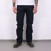 Image showing the IH-634S-B - 21oz Selvedge Denim Straight Cut Jeans - Indigo Overdyed Black which is a Jeans described by the following info 634, Bottoms, IHSALE, IHSALE_M23, Iron Heart, Jeans, Released, Straight and sold on the IRON HEART GERMANY online store