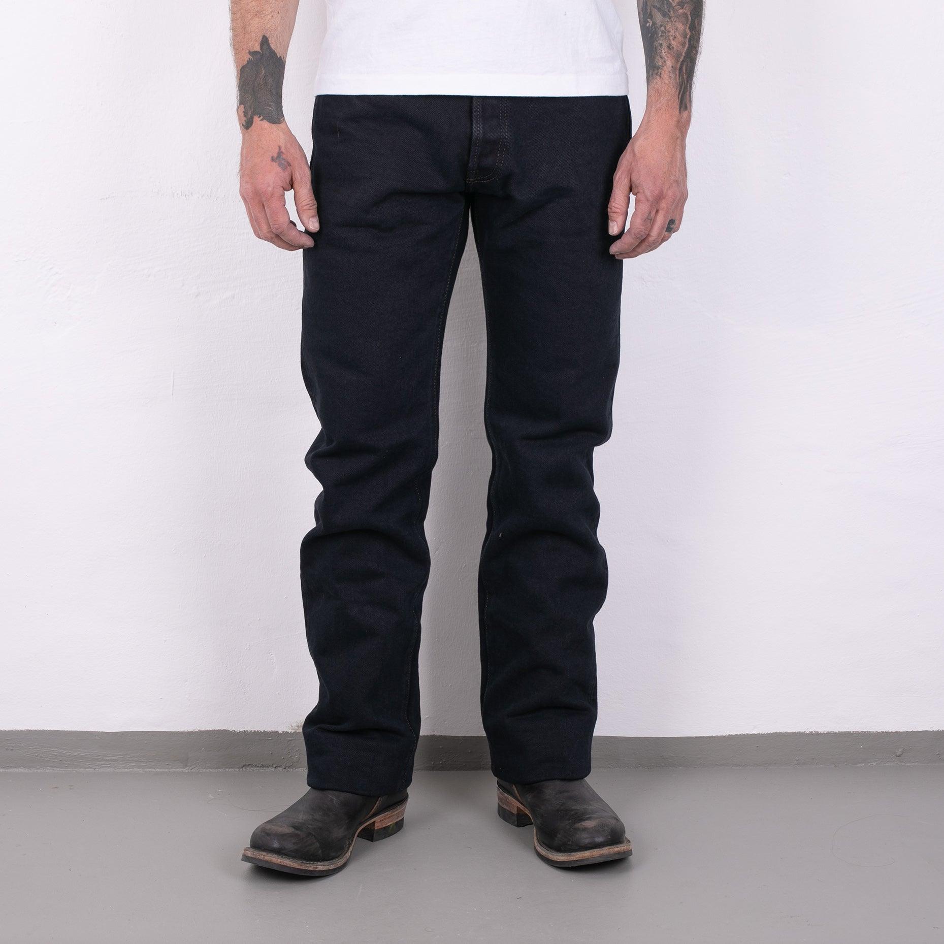Image showing the IH-634S-B - 21oz Selvedge Denim Straight Cut Jeans - Indigo Overdyed Black which is a Jeans described by the following info 634, Bottoms, IHSALE, IHSALE_M23, Iron Heart, Jeans, Released, Straight and sold on the IRON HEART GERMANY online store