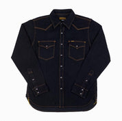 Image showing the IHSH-33-OD - 12oz Selvedge Denim Western Shirt - Indigo Overdyed Black which is a Shirts described by the following info IHSALE_M23, Iron Heart, Released, Shirts, Tops and sold on the IRON HEART GERMANY online store