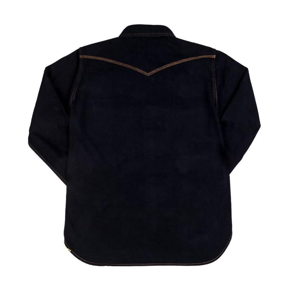 Image showing the IHSH-33-OD - 12oz Selvedge Denim Western Shirt - Indigo Overdyed Black which is a Shirts described by the following info IHSALE_M23, Iron Heart, Released, Shirts, Tops and sold on the IRON HEART GERMANY online store