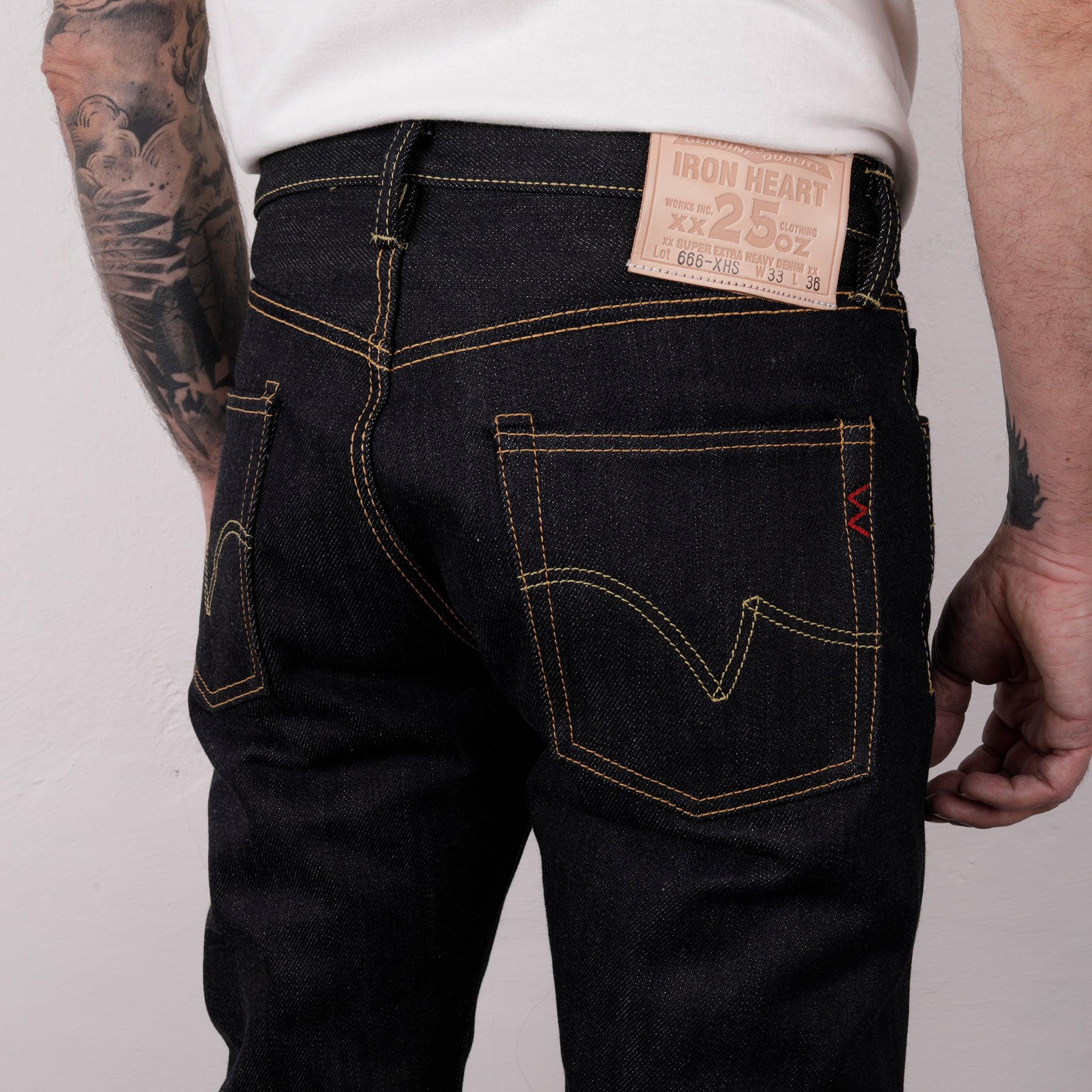 Image showing the IH-666-XHS - 25oz Slim Straight Cut Jeans Indigo which is a Jeans described by the following info 666, Bottoms, Iron Heart, Jeans, Released, Straight and sold on the IRON HEART GERMANY online store