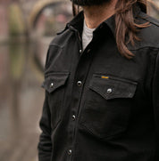 Image showing the IHSH-218-BLK - 12oz Western Shirt "Johnny Cash III" Black which is a Shirts described by the following info Iron Heart, Released, Shirts, Tops and sold on the IRON HEART GERMANY online store