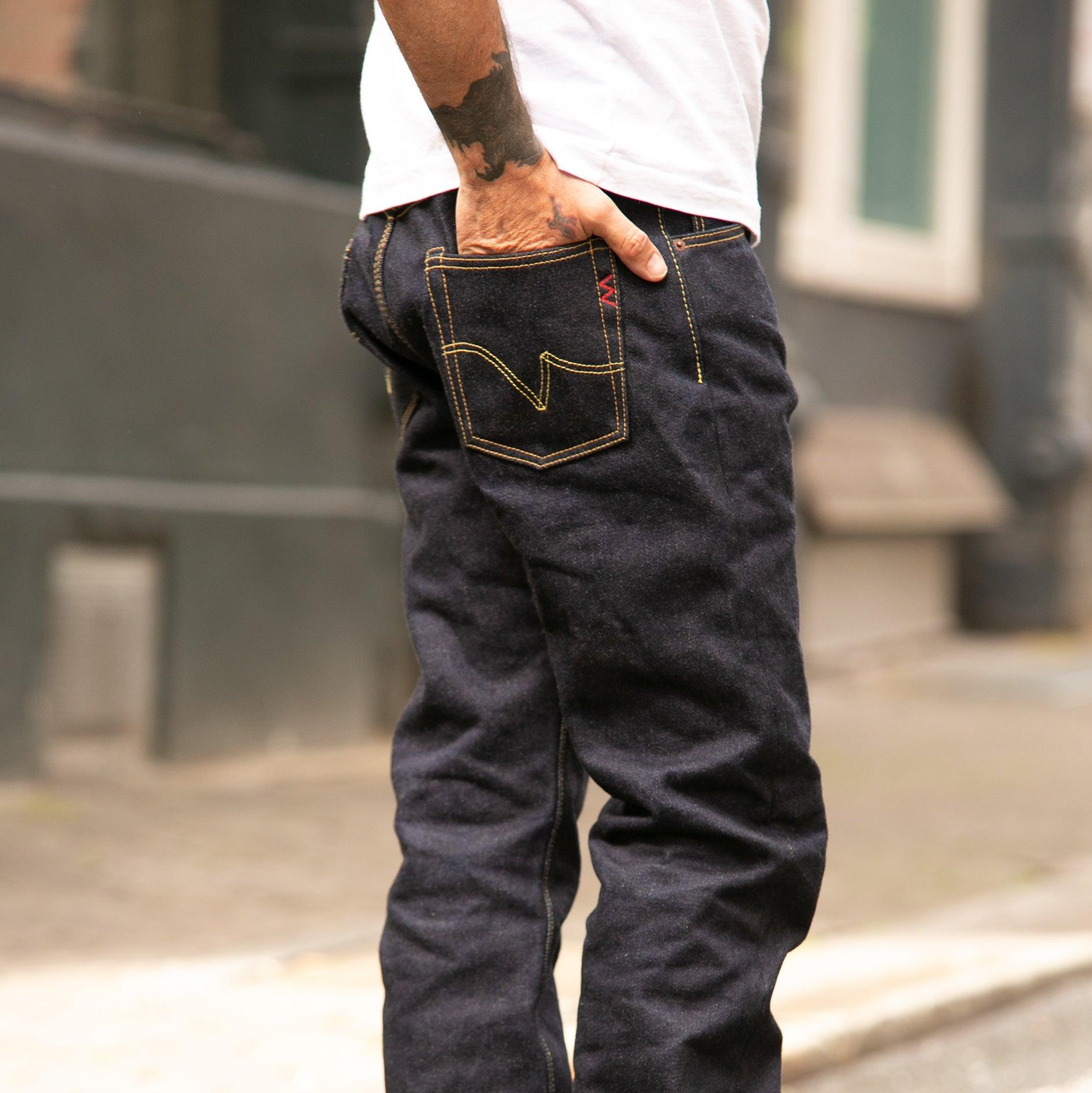 Image showing the IH-634S-UHR - 21/23oz Raw Selvedge Denim Straight Cut Jeans Indigo which is a Jeans described by the following info 634, Bottoms, Iron Heart, Jeans, Released, Straight and sold on the IRON HEART GERMANY online store