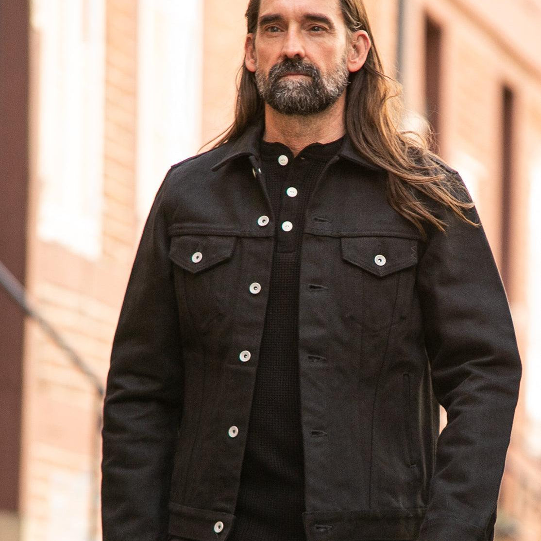 Image showing the IH-9526PJ - 21oz Denim Type III Jacket Superblack which is a Jackets described by the following info Iron Heart, Jackets, Released, Tops and sold on the IRON HEART GERMANY online store