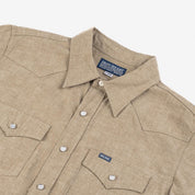 Image showing the IHSH-315-KHA - Selvedge Chambray Western Shirt Khaki which is a Shirts described by the following info IHSALE_M23, Iron Heart, Released, Shirts, Tops and sold on the IRON HEART GERMANY online store