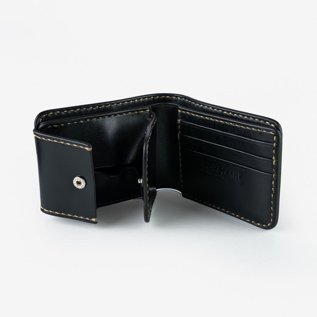 Image showing the IHG-01-BLK - Small Shell Cordovan Wallet - Black which is a WALLETS AND CHAINS described by the following info Accessories, Iron Heart, WALLETS AND CHAINS and sold on the IRON HEART GERMANY online store