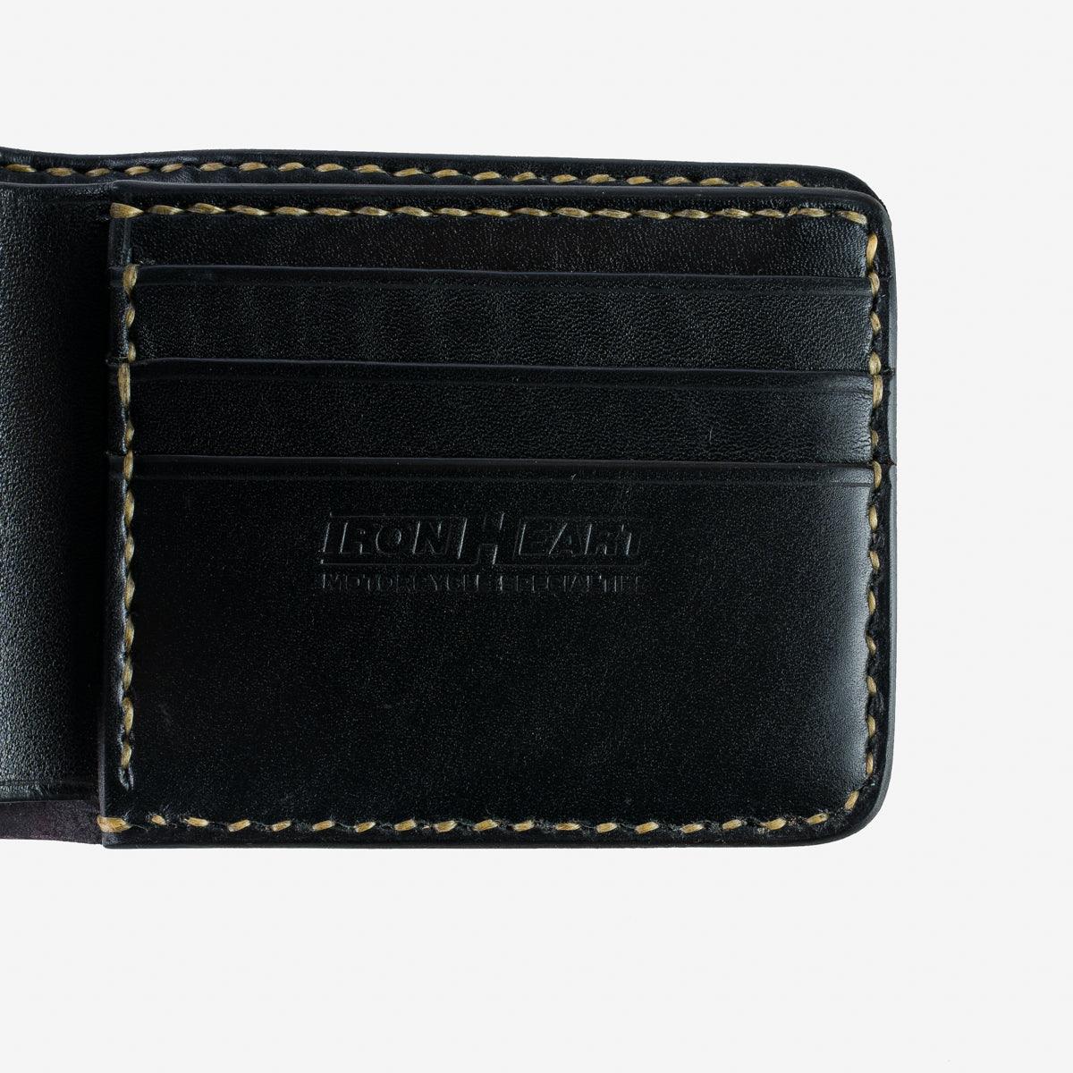 Image showing the IHG-01-BLK - Small Shell Cordovan Wallet - Black which is a WALLETS AND CHAINS described by the following info Accessories, Iron Heart, WALLETS AND CHAINS and sold on the IRON HEART GERMANY online store