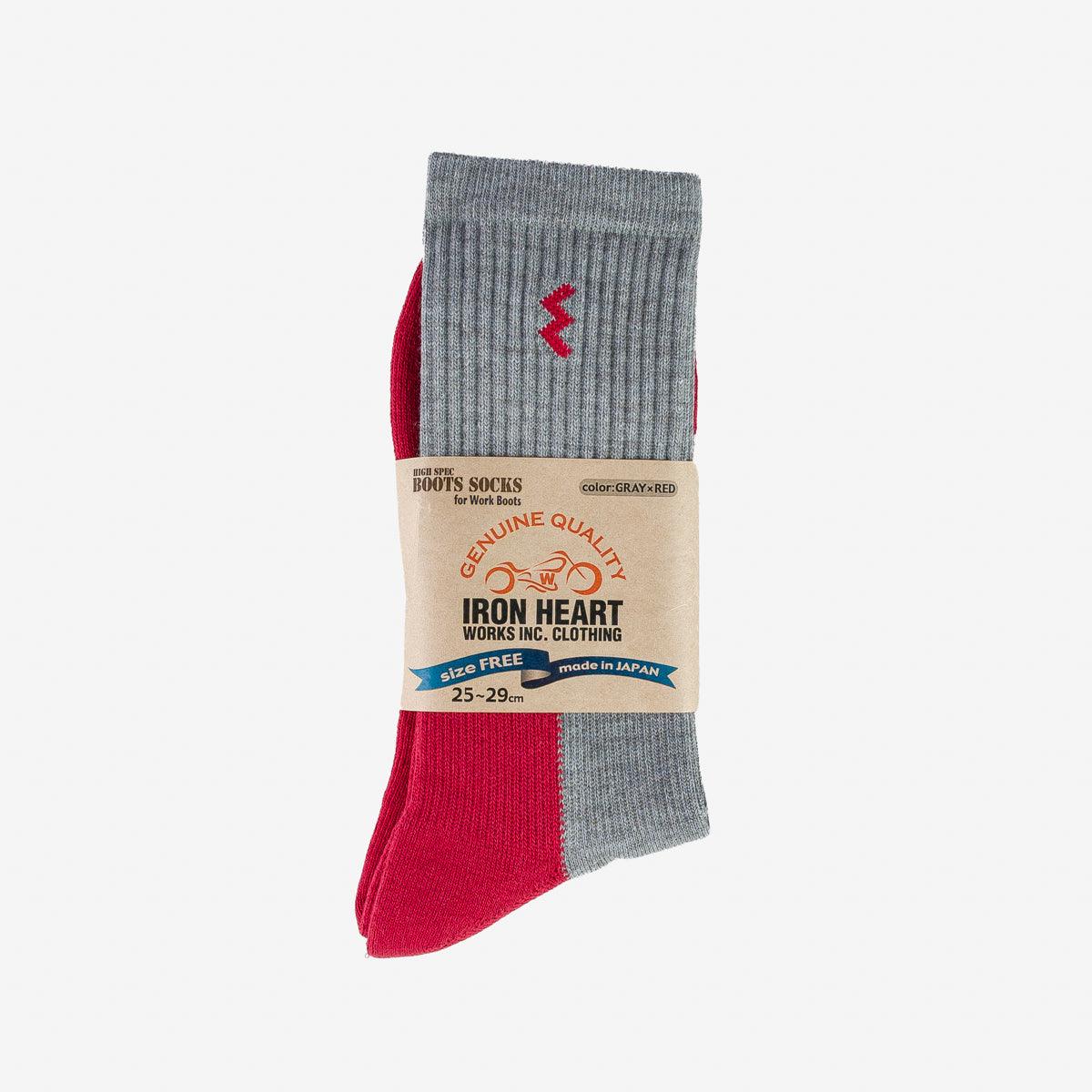 Image showing the IHG-030-GRY/RED - Iron Heart Work Boot Socks - Grey/Red which is a Socks described by the following info Accessories, IHSALE_M23, Iron Heart, Released, Socks and sold on the IRON HEART GERMANY online store