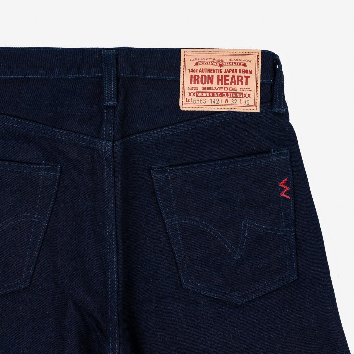 Image showing the IH-666S-14ii - 14oz Selvedge Denim Slim Straight Cut Jeans - Indigo/Indigo which is a Jeans described by the following info 666, Bottoms, IHSALE_M23, Iron Heart, Released, Slim, Straight and sold on the IRON HEART GERMANY online store