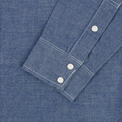 Image showing the IHSH-13-BLU - 10oz Selvedge Chambray Single Yoke Western Shirt - Blue which is a Shirts described by the following info Back In, Iron Heart, Released, Shirts, Tops and sold on the IRON HEART GERMANY online store