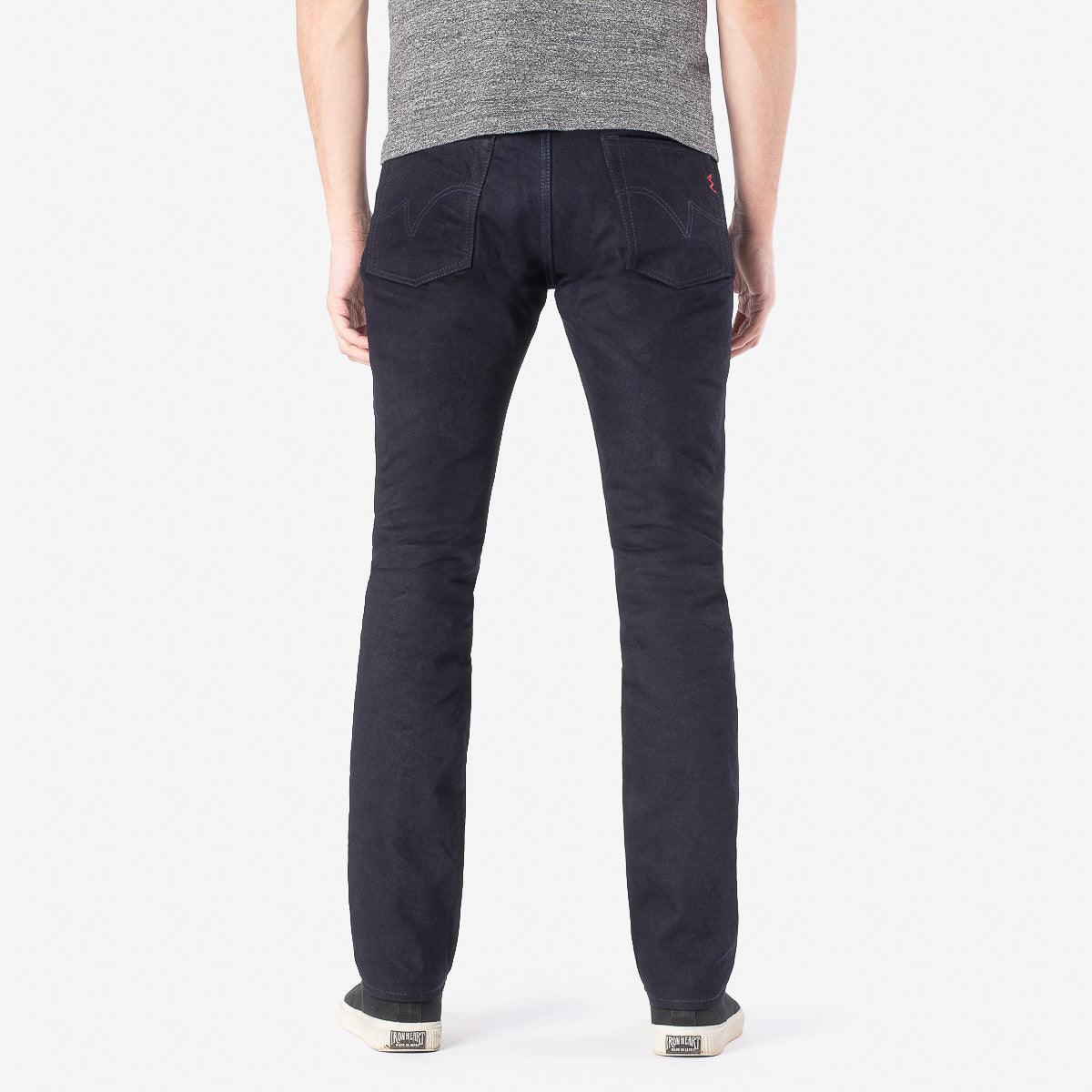 Image showing the IH-555S-142ib - 14oz Selvedge Denim Super Slim Cut Jeans Indigo/Black which is a Jeans described by the following info 555, Bottoms, Iron Heart, Jeans, Released, Slim and sold on the IRON HEART GERMANY online store