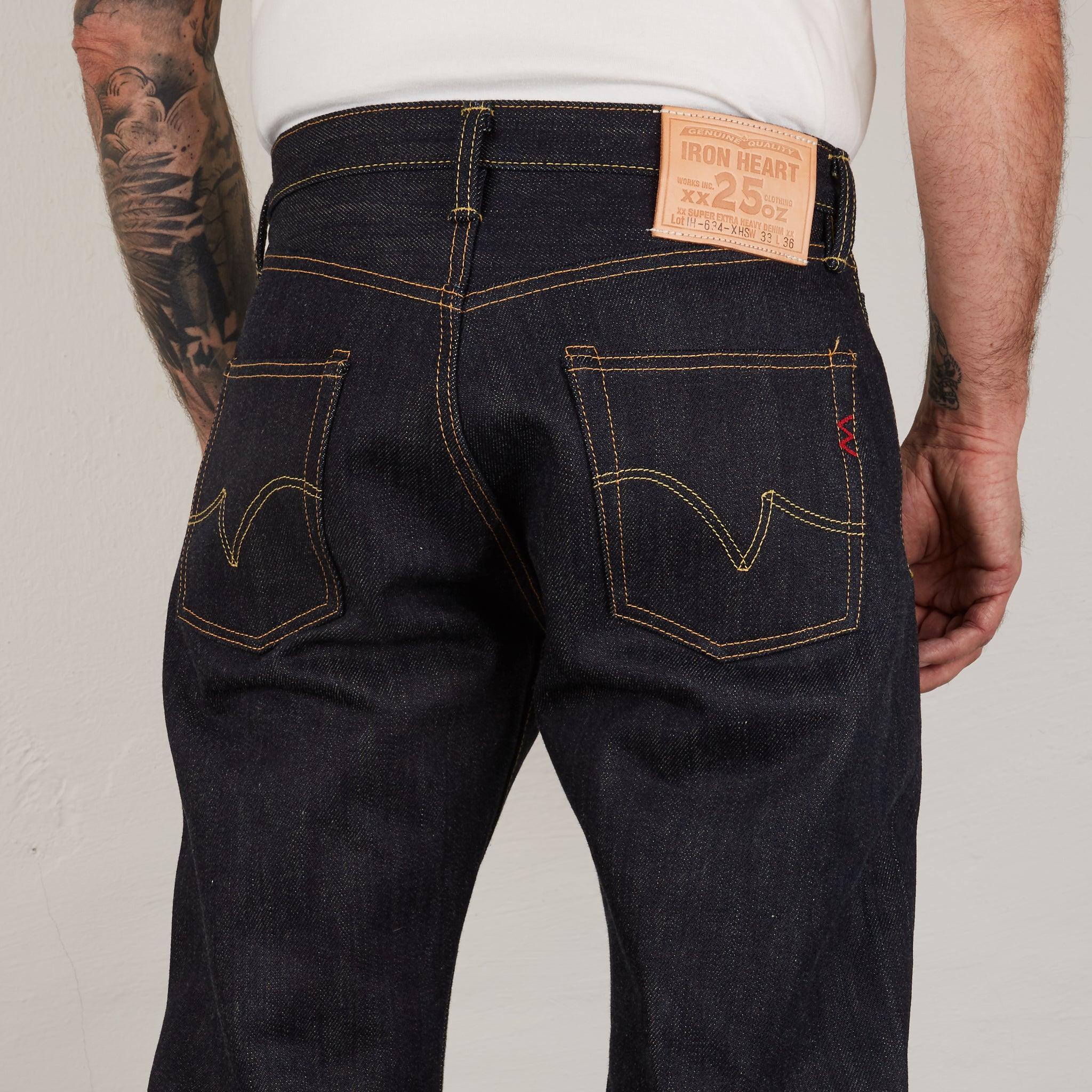 Image showing the IH-634-XHS - 25oz Selvedge Denim Straight Cut Jeans - Indigo which is a Jeans described by the following info 634, Bottoms, Iron Heart, Jeans, Released, Straight and sold on the IRON HEART GERMANY online store