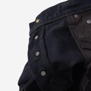 Image showing the IH-634S-B - 21oz Selvedge Denim Straight Cut Jeans - Indigo Overdyed Black which is a Jeans described by the following info 634, Bottoms, IHSALE, IHSALE_M23, Iron Heart, Jeans, Released, Straight and sold on the IRON HEART GERMANY online store