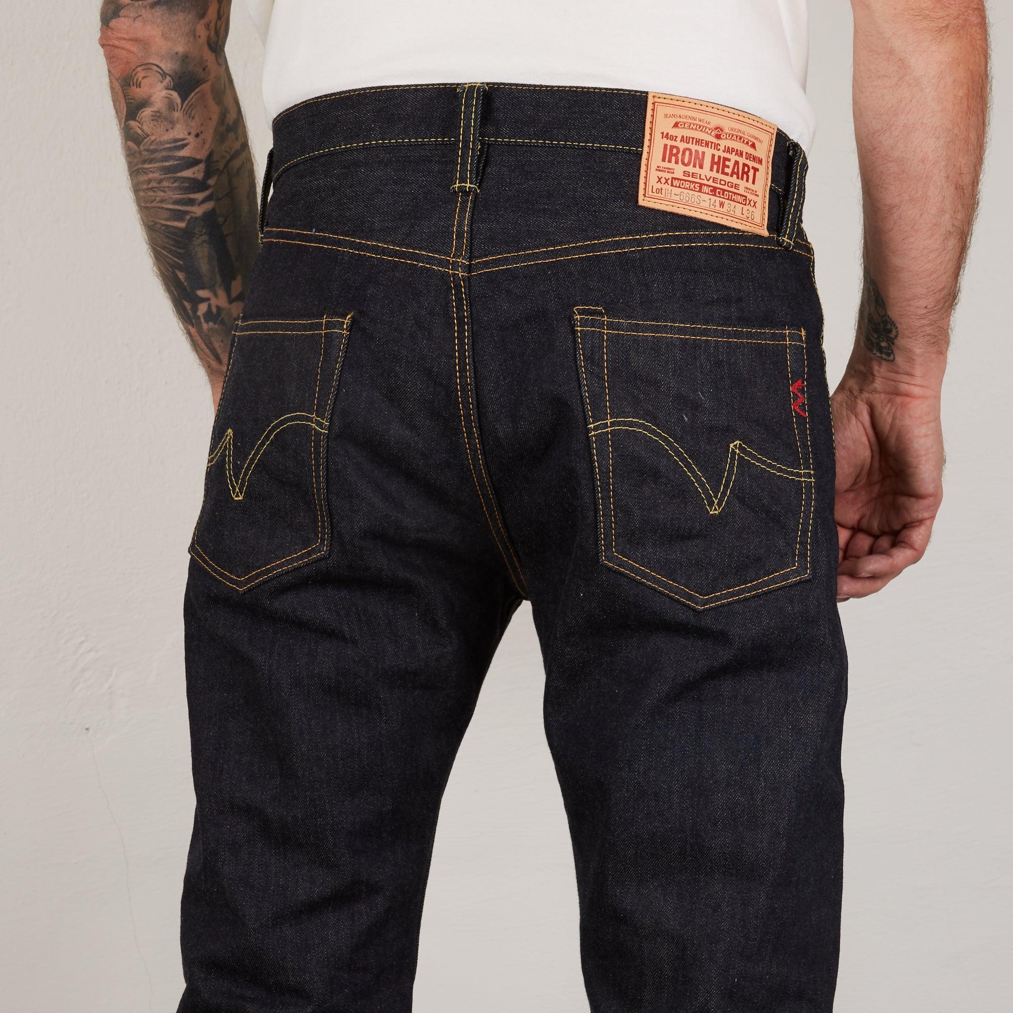 Image showing the IH-666S-142 - 14oz Selvedge Denim Slim Straight Cut Jeans - Indigo which is a Jeans described by the following info 666, Bottoms, Iron Heart, Jeans, Released, Slim, Straight and sold on the IRON HEART GERMANY online store