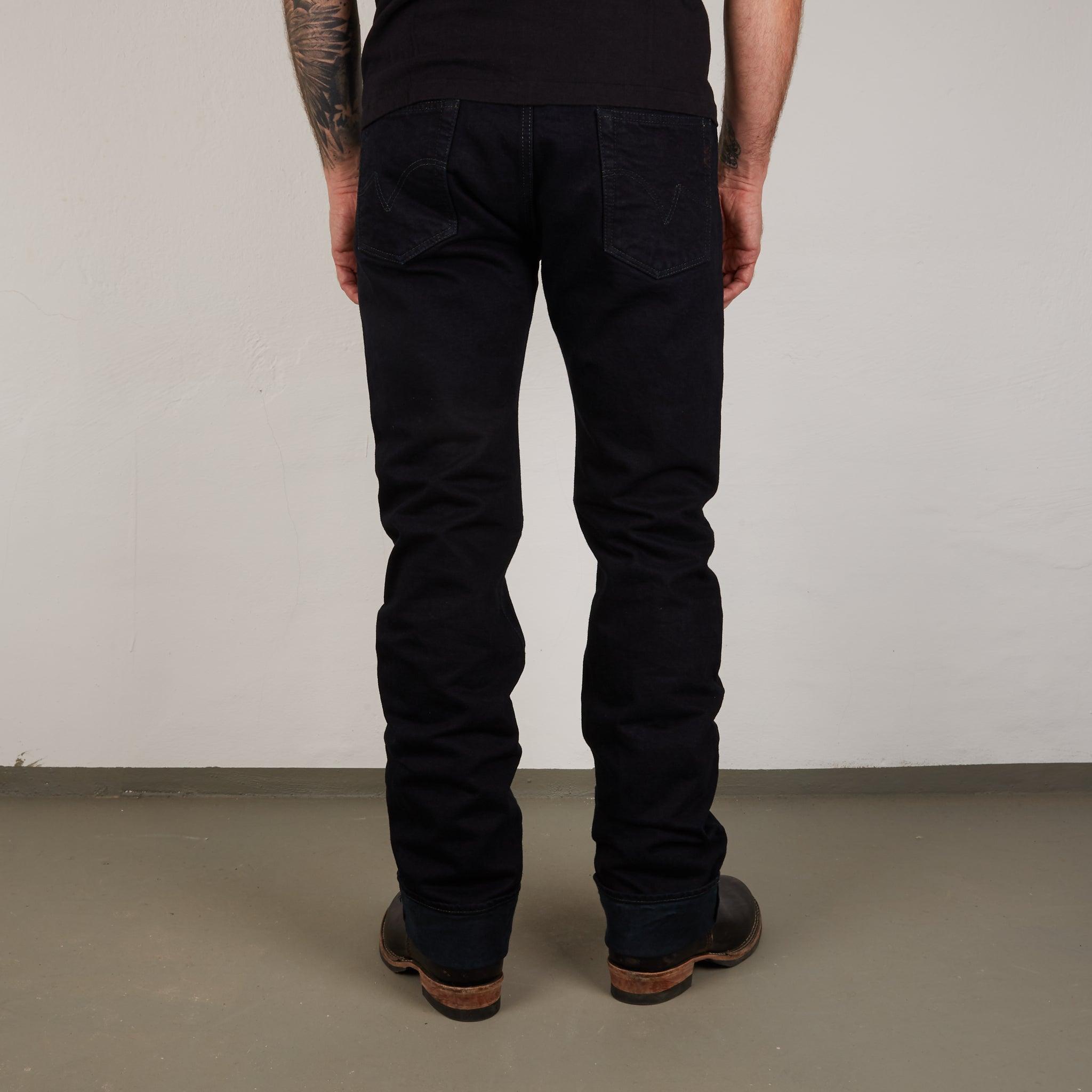 Image showing the IH-666S-142od - 14oz Selvedge Denim Slim Straight Cut Jeans Indigo Overdyed Black which is a Jeans described by the following info 666, Bottoms, Iron Heart, Jeans, Released, Slim, Straight and sold on the IRON HEART GERMANY online store