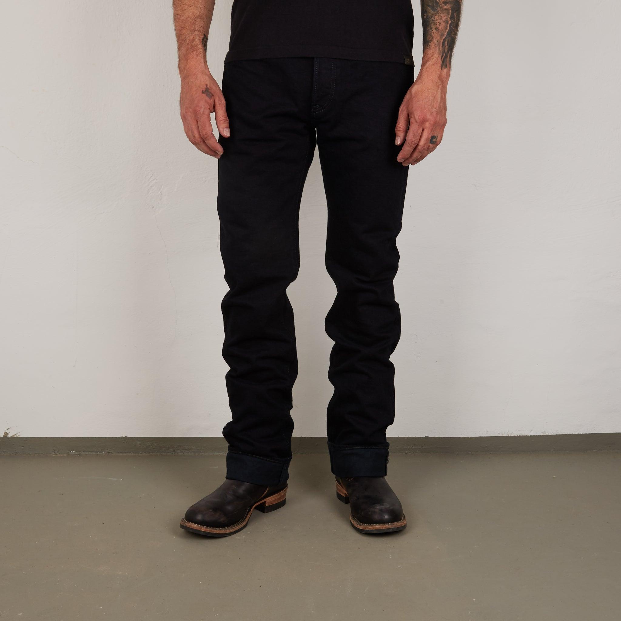 Image showing the IH-666S-142od - 14oz Selvedge Denim Slim Straight Cut Jeans Indigo Overdyed Black which is a Jeans described by the following info 666, Bottoms, Iron Heart, Jeans, Released, Slim, Straight and sold on the IRON HEART GERMANY online store