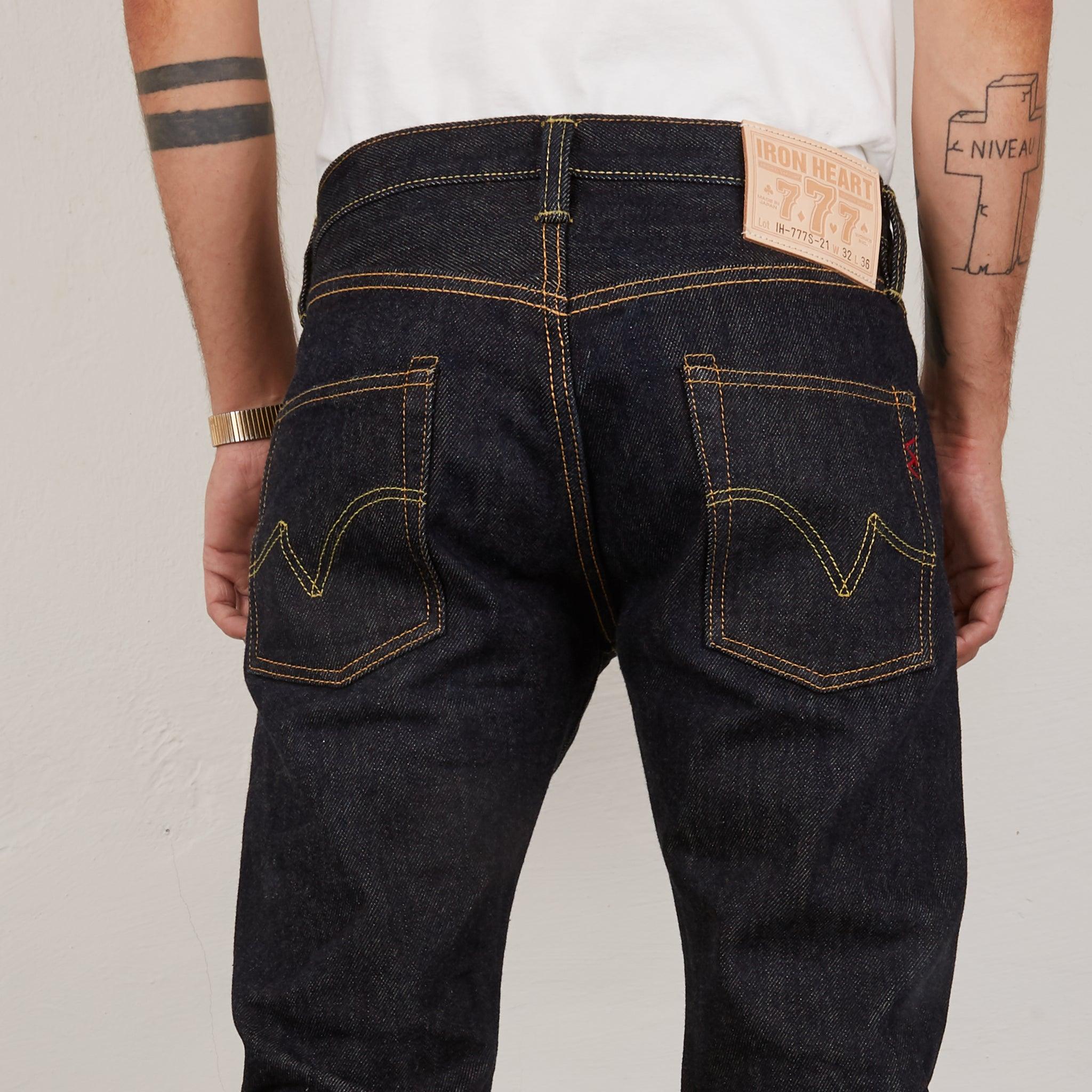 Image showing the IH-777S-21 - 21oz Selvedge Denim Slim Tapered Jeans - Indigo which is a Jeans described by the following info 777, Back In, Bottoms, Iron Heart, Jeans, Released, Tappered and sold on the IRON HEART GERMANY online store