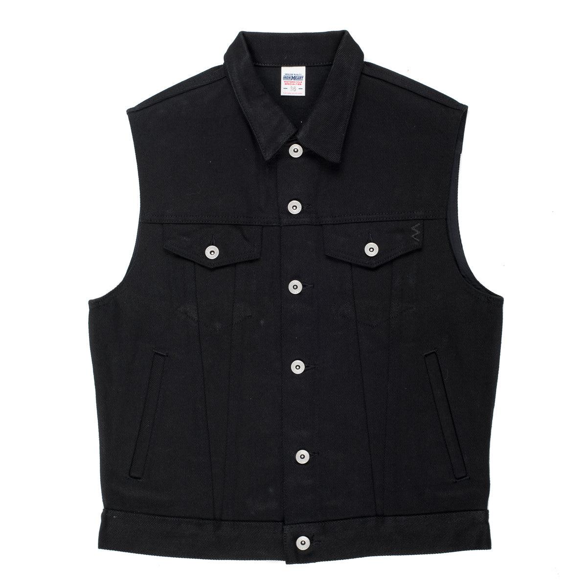 Image showing the IH-9526V - 21oz Non-Fade Denim Vest Superblack which is a Vests described by the following info Iron Heart, Released, Tops, Vests and sold on the IRON HEART GERMANY online store