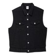 Image showing the IH-9526V - 21oz Non-Fade Denim Vest Superblack which is a Vests described by the following info Iron Heart, Released, Tops, Vests and sold on the IRON HEART GERMANY online store