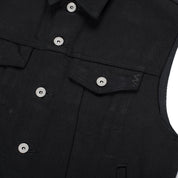 Image showing the IH-9526V - 21oz Non-Fade Denim Vest Superblack which is a Vests described by the following info Iron Heart, Released, Tops, Vests and sold on the IRON HEART GERMANY online store