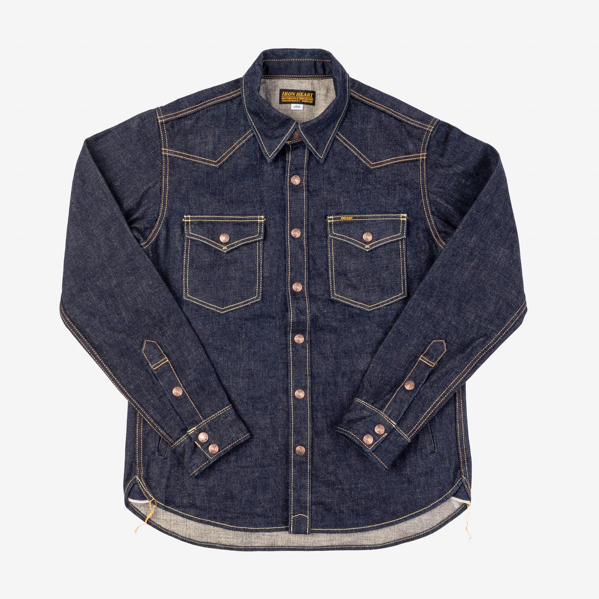 Image showing the IHSH-292-IND - 18oz Vintage Selvedge Denim CPO Shirt Indigo which is a Shirts described by the following info Iron Heart, Released, Shirts, Tops and sold on the IRON HEART GERMANY online store