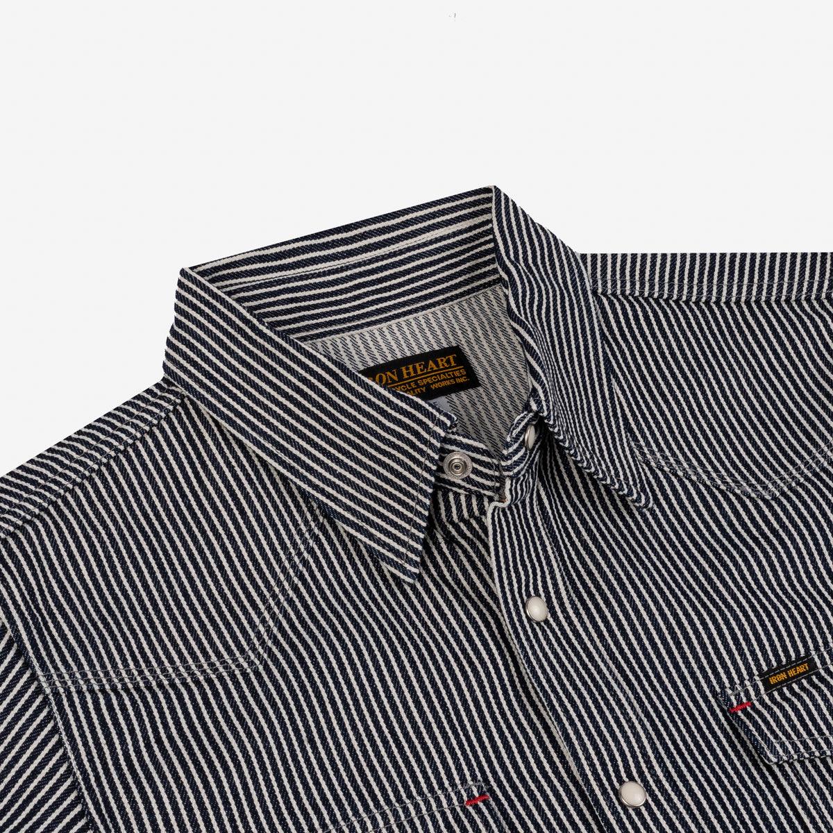 Image showing the IHSH-07-IND - 12oz Hickory Stripe Western Shirt Indigo which is a Shirts described by the following info IHSALE_M23, Iron Heart, Released, Shirts, Tops and sold on the IRON HEART GERMANY online store