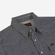 Image showing the IHSH-07-IND - 12oz Hickory Stripe Western Shirt Indigo which is a Shirts described by the following info IHSALE_M23, Iron Heart, Released, Shirts, Tops and sold on the IRON HEART GERMANY online store