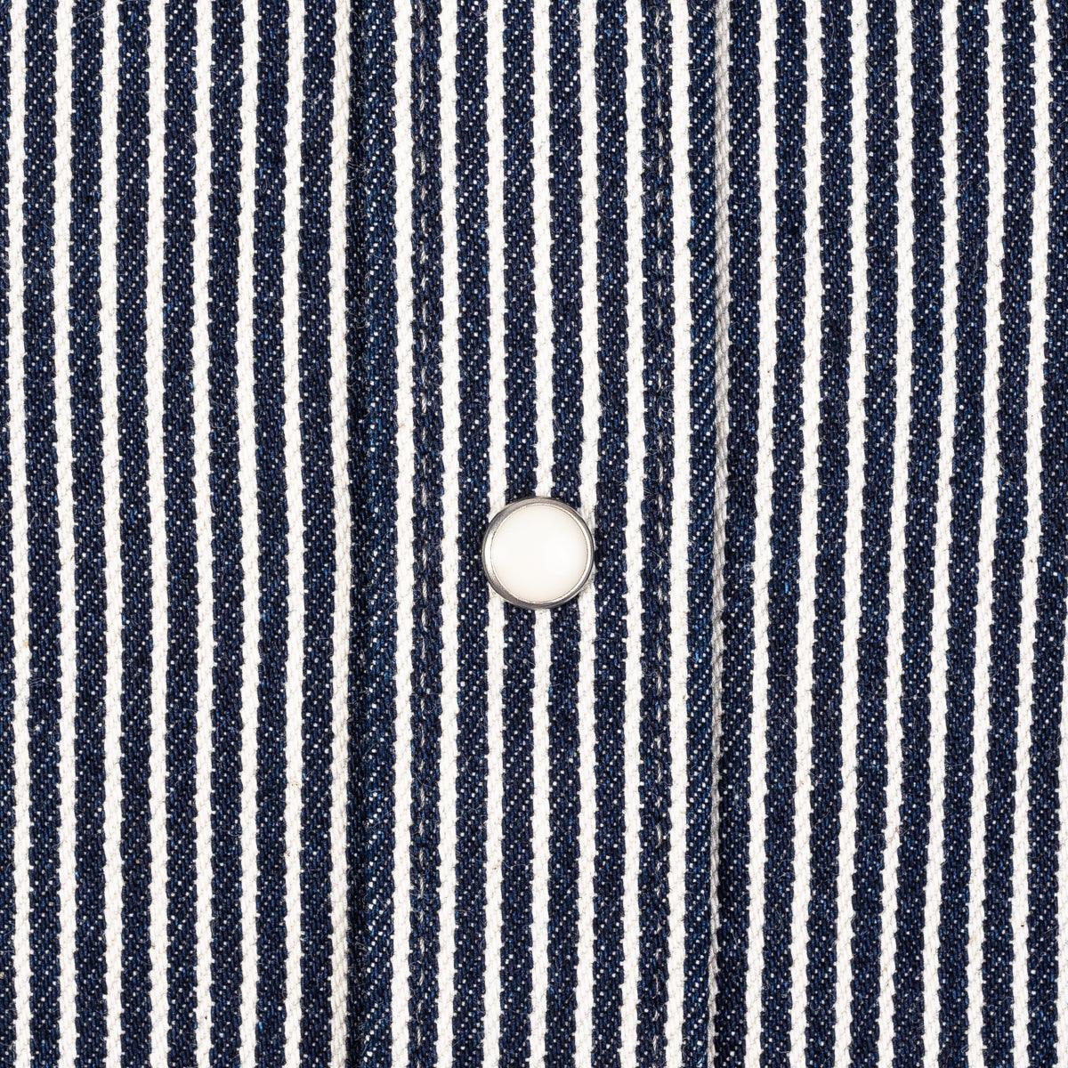 Image showing the IHSH-07-IND - 12oz Hickory Stripe Western Shirt Indigo which is a Shirts described by the following info IHSALE_M23, Iron Heart, Released, Shirts, Tops and sold on the IRON HEART GERMANY online store