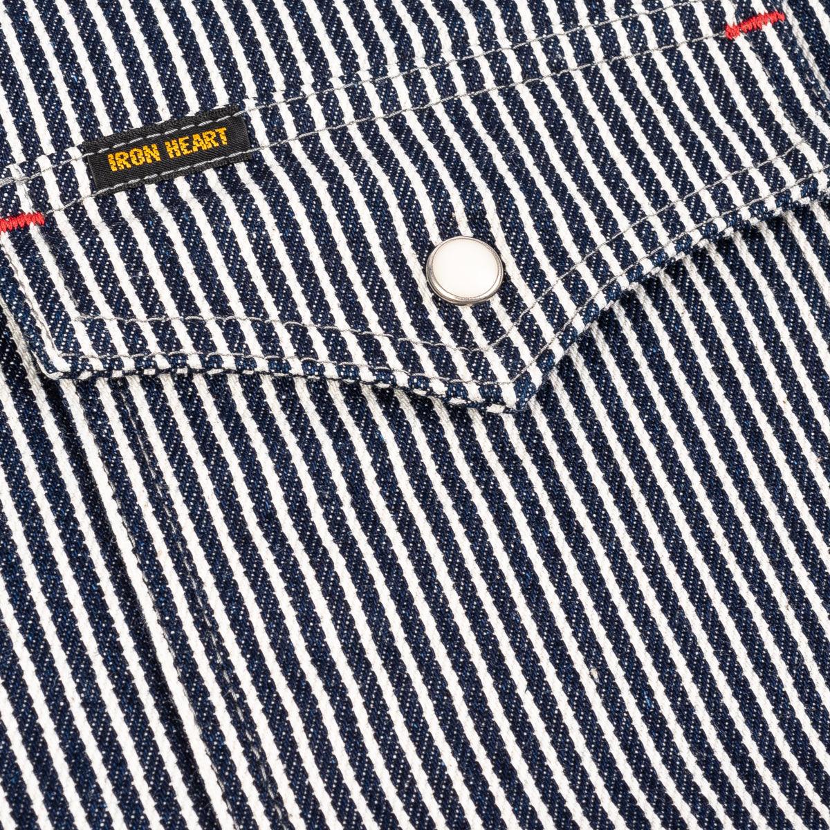 Image showing the IHSH-07-IND - 12oz Hickory Stripe Western Shirt Indigo which is a Shirts described by the following info IHSALE_M23, Iron Heart, Released, Shirts, Tops and sold on the IRON HEART GERMANY online store