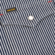 Image showing the IHSH-07-IND - 12oz Hickory Stripe Western Shirt Indigo which is a Shirts described by the following info IHSALE_M23, Iron Heart, Released, Shirts, Tops and sold on the IRON HEART GERMANY online store