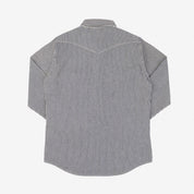 Image showing the IHSH-07-IND - 12oz Hickory Stripe Western Shirt Indigo which is a Shirts described by the following info IHSALE_M23, Iron Heart, Released, Shirts, Tops and sold on the IRON HEART GERMANY online store
