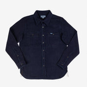 Image showing the IHSH-288-IND - 14oz Kersey Work Shirt Indigo which is a Shirts described by the following info IHSALE, Iron Heart, Released, Shirts, Tops and sold on the IRON HEART GERMANY online store