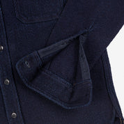 Image showing the IHSH-288-IND - 14oz Kersey Work Shirt Indigo which is a Shirts described by the following info IHSALE, Iron Heart, Released, Shirts, Tops and sold on the IRON HEART GERMANY online store