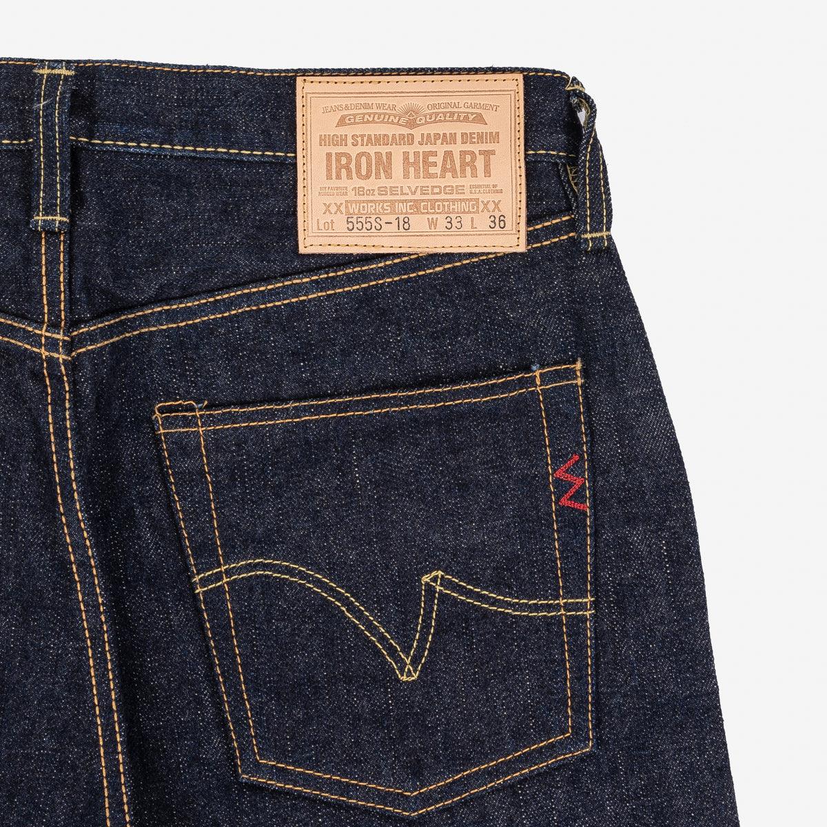 Image showing the IH-555S-18 - 18oz Vintage Selvedge Denim Slim Cut Jeans Indigo which is a Jeans described by the following info 555, Bottoms, Iron Heart, Released, Slim and sold on the IRON HEART GERMANY online store