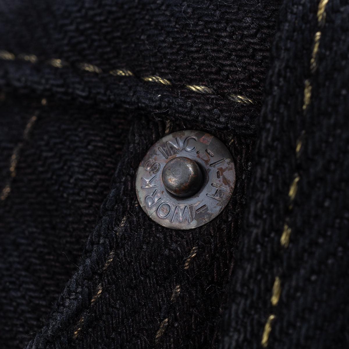 Image showing the IH-634S-B - 21oz Selvedge Denim Straight Cut Jeans - Indigo Overdyed Black which is a Jeans described by the following info 634, Bottoms, IHSALE, IHSALE_M23, Iron Heart, Jeans, Released, Straight and sold on the IRON HEART GERMANY online store