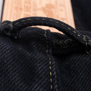 Image showing the IH-634S-B - 21oz Selvedge Denim Straight Cut Jeans - Indigo Overdyed Black which is a Jeans described by the following info 634, Bottoms, IHSALE, IHSALE_M23, Iron Heart, Jeans, Released, Straight and sold on the IRON HEART GERMANY online store