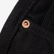 Image showing the IH-634S-142bb - 14oz Selvedge Denim Straight Cut Jeans Black/Black which is a Jeans described by the following info 634, Bottoms, Iron Heart, Jeans, Released, Straight and sold on the IRON HEART GERMANY online store