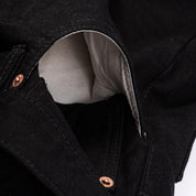 Image showing the IH-634S-142bb - 14oz Selvedge Denim Straight Cut Jeans Black/Black which is a Jeans described by the following info 634, Bottoms, Iron Heart, Jeans, Released, Straight and sold on the IRON HEART GERMANY online store